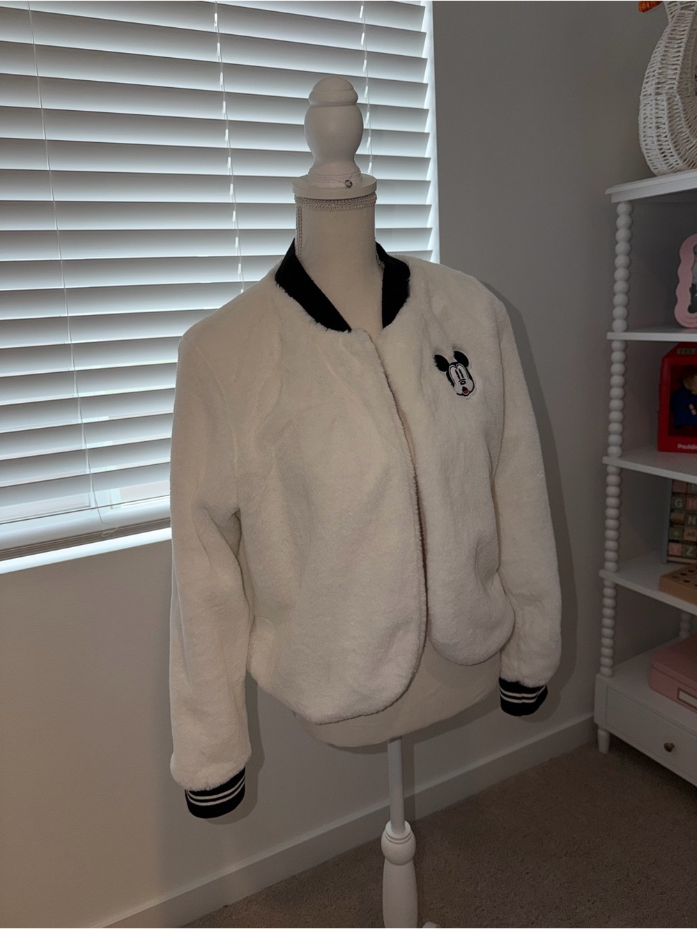 Disney White Sherpa Bomber Jacket with Black Trim